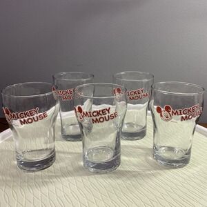 VINTAGE MICKEY MOUSE GLASS TUMBLER Set Of 5-Buy 4 Get 5th‎ Free